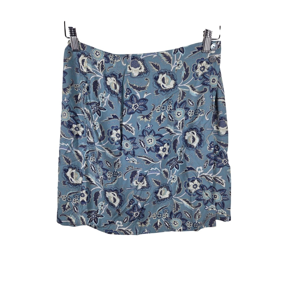 Charter Club Petite Blue Floral Rayon True Wrap Mini Skirt Size 6P Paisley Print